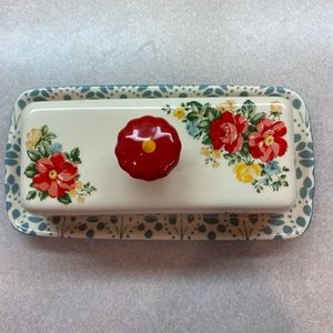 The Pioneer Woman Teal Vintage Ceramic Butter Dish